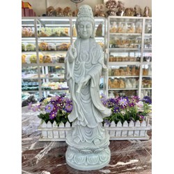Tượng Phật Bà Quan Âm Bồ Tát đá cẩm thạch trắng xanh - Cao 50 cm