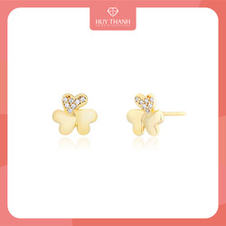 Bông Tai Nữ Vàng 14K Họa Tiết Hình Cỏ Ba Lá May Mắn Đính Đá CZ BT409 Huy Thanh Jewelry
