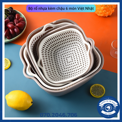 Bộ rổ nhựa Việt Nhật 2 lớp dùng đựng rau củ quả (rổ kèm chậu) - GD016