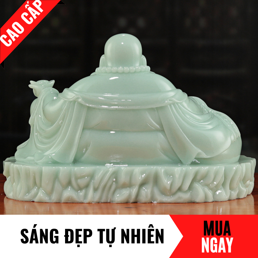 Hình ảnh Tượng Phật Di Lặc Ngồi Trang Trí Phong Thủy Bằng Đá Hoàng Ngọc Cao 19cm