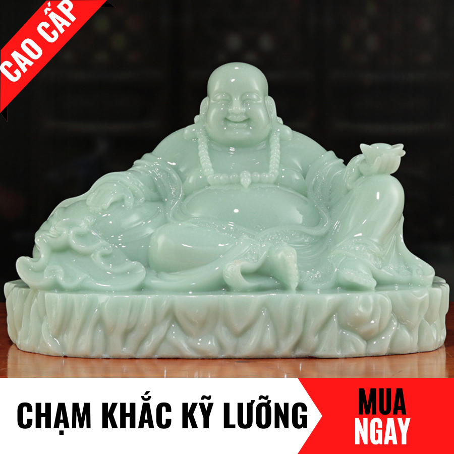 Hình ảnh Tượng Phật Di Lặc Ngồi Trang Trí Phong Thủy Bằng Đá Hoàng Ngọc Cao 19cm