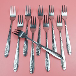 COMBO 10 dĩa inox cán hoa dài 13cm