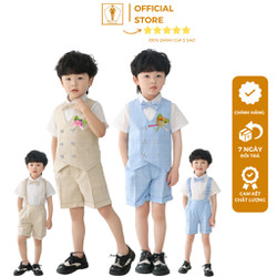 Bộ Quần Áo Trẻ Em Bé Trai TRAZ Set Sơ Mi Đùi Con Nít Công Tử Hàn Quốc Có Nơ