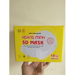 Khẩu trang 5D Hoàng Minh Hộp 10 túi 100 cái 3 lớp giấy kháng khuẩn