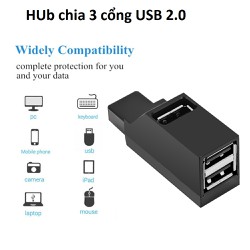 Cục chia 3 cổng USB 2.0 đa năng cao cấp thích hợp cho máy tính / laptop / Macbook