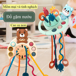 Đồ chơi gặm nướu cho bé chất liệu nhựa và cao su non có dây rút thông minh, rèn luyện kỹ năng cầm nắm cho trẻ