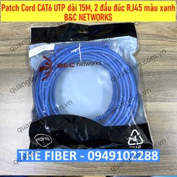Patch Cord CAT6 UTP dài 10M/15M, 2 đầu đúc RJ45 màu xanh - B&C NETWORKS