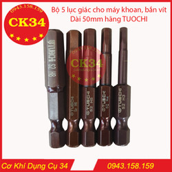 Bộ 5 lục giác cho máy khoan, bắn vít dài 50mm hãng TUOCHI
