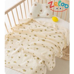 Khăn tắm xô muslin Zeloo viền thủ công cao cấp, khăn tắm cho bé thấm hút thoáng khí - size 1m*1m