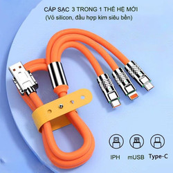 Cáp sạc 3 trong 1 thế hệ mới Max 120W, vỏ silicon, đầu bằng hợp kim rất bền, dài 1.5m