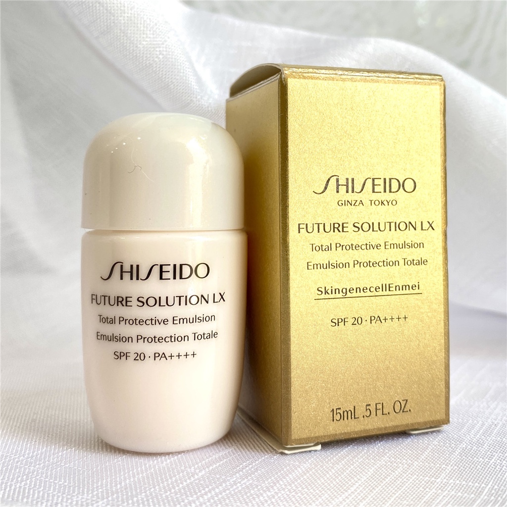 Sữa dưỡng da ban ngày đa chức năng Shiseido Future Solution LX Total Protective Emulsion E SPF 20 của Nhật chai mini 15ml và fullsize 75ml (Mã SP: Sữa dưỡng Shiseido Future Solution Emulsion)