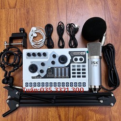 Bộ Mic Livestream Karaoke Mic ISK AT350+Sound Card X5 mới nhất 2023 Tích hợp nguồn 48V Kèm đầy đủ phụ kiện và tai nghe