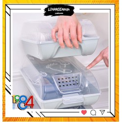 Hộp Đựng Giày Dép Nắp Nhựa Cứng Trong Suốt Có Nắp Đậy Thoáng Khí, Size lớn Chịu Lực 4kg Kích Thước 34 x 21 x 13