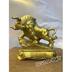 Tượng linh vật con Trâu phong thuỷ bằng đồng vàng cao 20cm