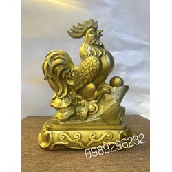 Tượng Gà đứng bệ như ý bằng đồng phong thủy cao 25cm