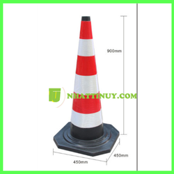 [Ảnh thật] Chóp giao thông Rodo 90cm chóp đen 3 vòng phản quang trắng