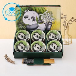 Bộ 6 Chén Sứ Hoạ Tiết Gấu Trúc Panda Phong Cách Nhật Tặng Kèm 6 Đôi Đũa Tre Cao Cấp
