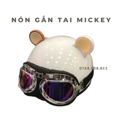 Mũ Bảo Hiểm Nửa Đầu Gắn Tai Chuột Mickey Kèm Kính Phi Công Siêu Xinh Nhiều Màu Độc Lạ, Thời Trang
