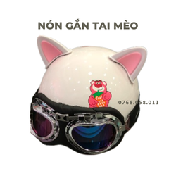 Mũ Bảo Hiểm Nửa Đầu Tem Gấu Dâu Gắn Tai Mèo Kèm Kính Phi Công Siêu Xinh Nhiều Màu Độc Lạ, Thời Trang