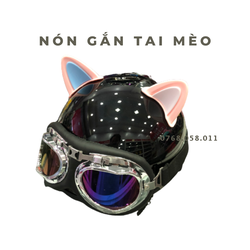 Mũ Bảo Hiểm Nửa Đầu Gắn Tai Mèo Kèm Kính Phi Công Siêu Xinh Nhiều Màu Độc Lạ, Thời Trang