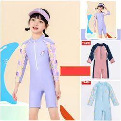 Đồ bơi liền thân dài tay ngắn chân YY2258-2 cho bé gái dễ thương in hình khủng long Dino,pony, mẫu mới 2023