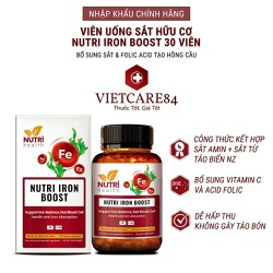 Sắt hữu cơ nhập khẩu chính hãng Nutri Iron Boost (30 viên), giúp bổ sung Fe, Acid Folic cho cơ thể, tạo hồng cầu