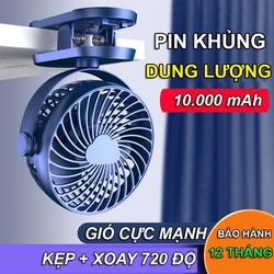 Quạt cầm tay mini kẹp bàn pin tích điện 10000 mAh sử dụng liên tục 10 giờ/ 1 lần sạc đầy, pin sạc cổng sạc USB 5v/1A