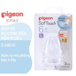 Núm Pigeon cổ rộng Size L Vỉ 2 cái cho bé từ 6 tháng - 9 tháng