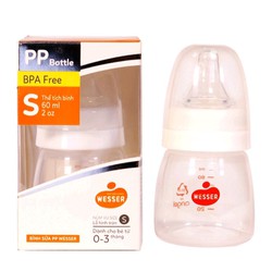 Bình Sữa PP Wesser 60ml cổ hẹp cho bé 0 đến 3 tháng