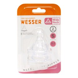 Vỉ 2 Cái Núm Vú Wesser cổ rộng siêu mềm Sz S 0-3 tháng