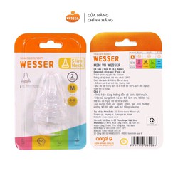 Vỉ 2 Cái Núm Vú Wesser cổ hẹp Sz M cho bé 4-6 tháng