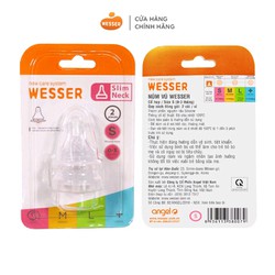 Vỉ 2 Cái Núm Vú Wesser cổ hẹp Sz S cho bé 0-3 tháng