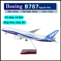 Mô hình máy bay Boeing 787 bằng hợp kim cao cấp có đèn led, nhạc và bánh xe dài 42cm kèm chân đỡ