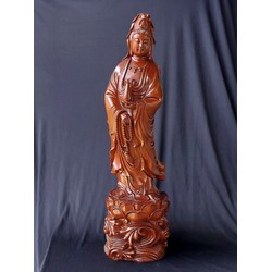 Tượng Phật Quan Âm Bồ Tát tọa lạc đài sen bằng gỗ Hương - C60 (Cao 60cm)