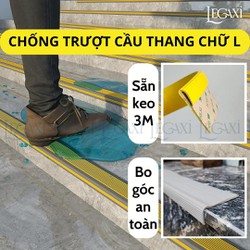Miếng dán cầu thang bậc thềm chống trượt hình chữ L bo cạnh bám dính chống thấm nước ma sát lớn an toàn cho trẻ em, người lớn Legaxi