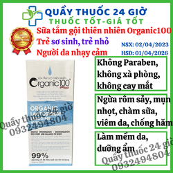 Sữa tắm gội thiên nhiên Organic100 trẻ sơ sinh, trẻ nhỏ, da nhạy cảm giảm rôm sảy, chống hăm 200ml