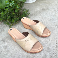 Dép nữ đế xuông da bò Trường Hải cao 7.5cm 2 màu đen, kem