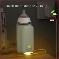 Máy hâm sữa di động tích điện 8000mAh không dây làm ấm nhanh, có đèn báo ban đêm, sạc USB tiện lợi khi đi ra ngoài
