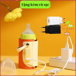 Túi ủ bình sữa di động usb cho bé bằng da cao cấp 18w có hiển thị nhiệt độ bảo hành 6 tháng