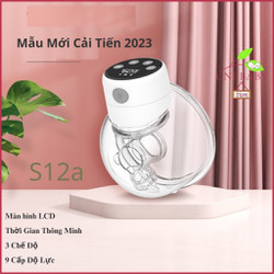 Máy hút sữa rảnh tay tích điện S12 A mẫu mới cải tiến 2023 màn hình hiển thị LCD, 3 chế độ và 9 mức độ lực, smart timing