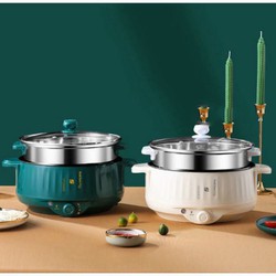 Nồi lẩu size lớn 28cm, có tay cầm chống nóng 2 bên, có nút vặn chỉnh nhiệt, lồng hấp Inox tiện dụng