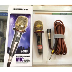 Micro karaoke có dây chính hãng Sunrise S-318 hát nhẹ, bắt giọng hay, mic kèm dây zin dài 5m, chất lượng nhôm bền bỉ