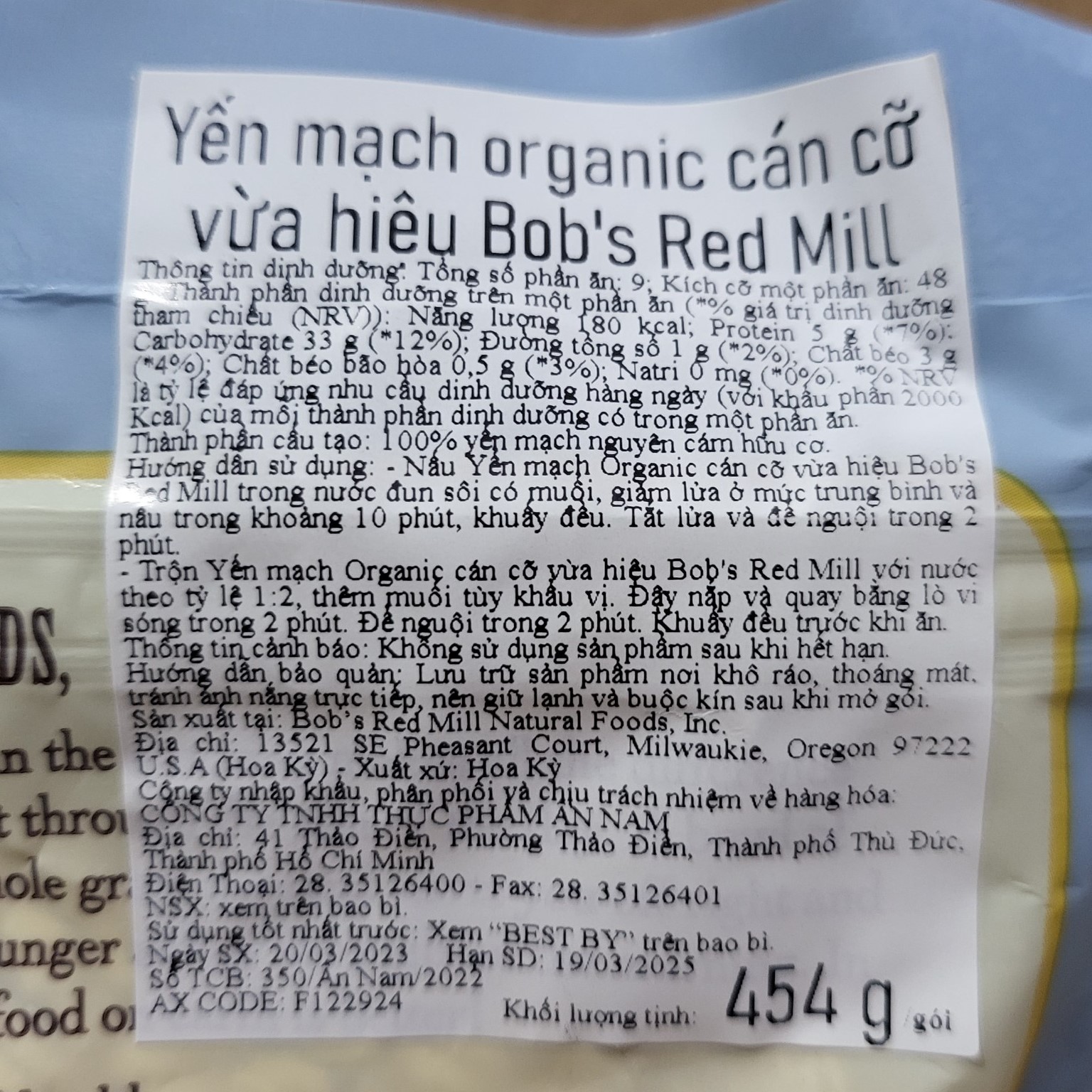 Hình ảnh BRM [Túi 454g] [Organic] YẾN MẠCH CÁN VỪA HỮU CƠ [USA] BOB’S RED MILL Rolled Oats Whole Grain