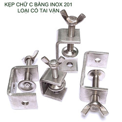01 Kẹp chữ C bằng inox 201 không gỉ, dày dặn chắc chắn dùng cho nghề mộc, cơ khí (loại đầu bulong có tai vặn)