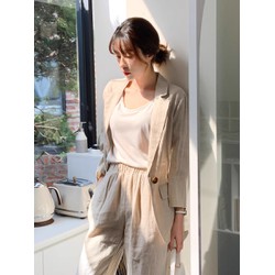 Áo khoác vest blazer nữ QKT vải linen Hàn, form rộng túi đắp, kiểu dáng công sở (Be) Bz09