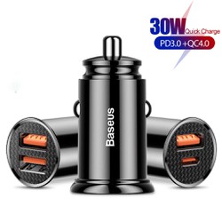 Tẩu sạc ô tô Baseus siêu nhanh 2 cổng 30w pd qc3.0 5a chống cháy nổ có led quick charge 3.0 xe hơi