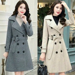 Áo Khoác Dạ Cổ Vest Kèm Belt Màu Xám & Be Cao Cấp Thanh Lịch BY4681