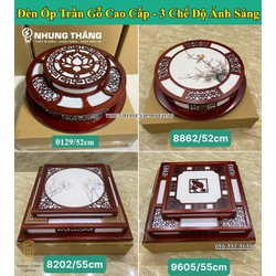 4 Mẫu - Đèn LED Ốp Trần Viền Gỗ Cao Cấp - 3 Chế Độ Ánh Sáng - Decor Trang Trí Phòng Khách,Phòng Thờ,Trần Gỗ
