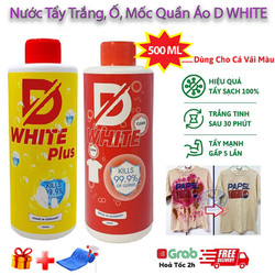 Dung Dịch Tẩy Trắng Quần Áo DWhite 500ml, Tẩy Mốc, Ố Vàng, Không Phai Màu Vải - Đánh Bay Mọi Vết Bẩn + Khăn Lau
