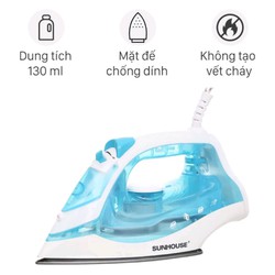 Bàn ủi hơi nước Sunhouse SHD2065 [ 1600W ] 130ml [ chống dính tốt - trượt êm ái - 5 chế độ ủi linh hoạt ]